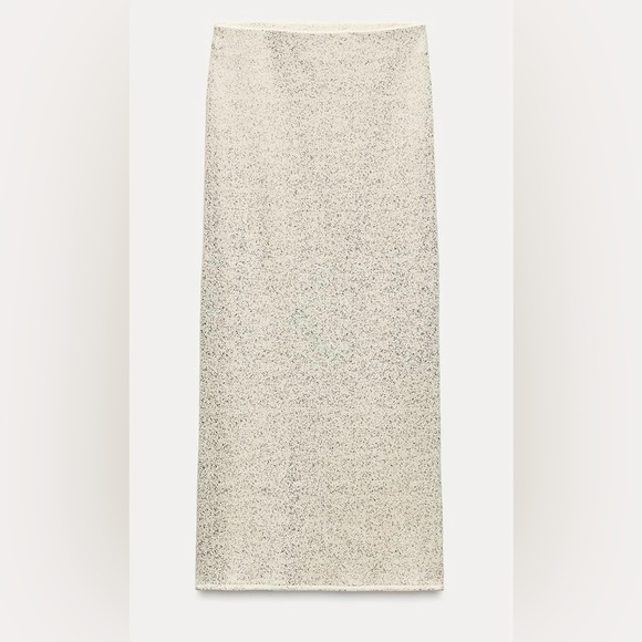 Zara Metallic Thread Rustic Ivory Knit Midi Skirt | Small | Stunning | NWT - Picture 4 of 9